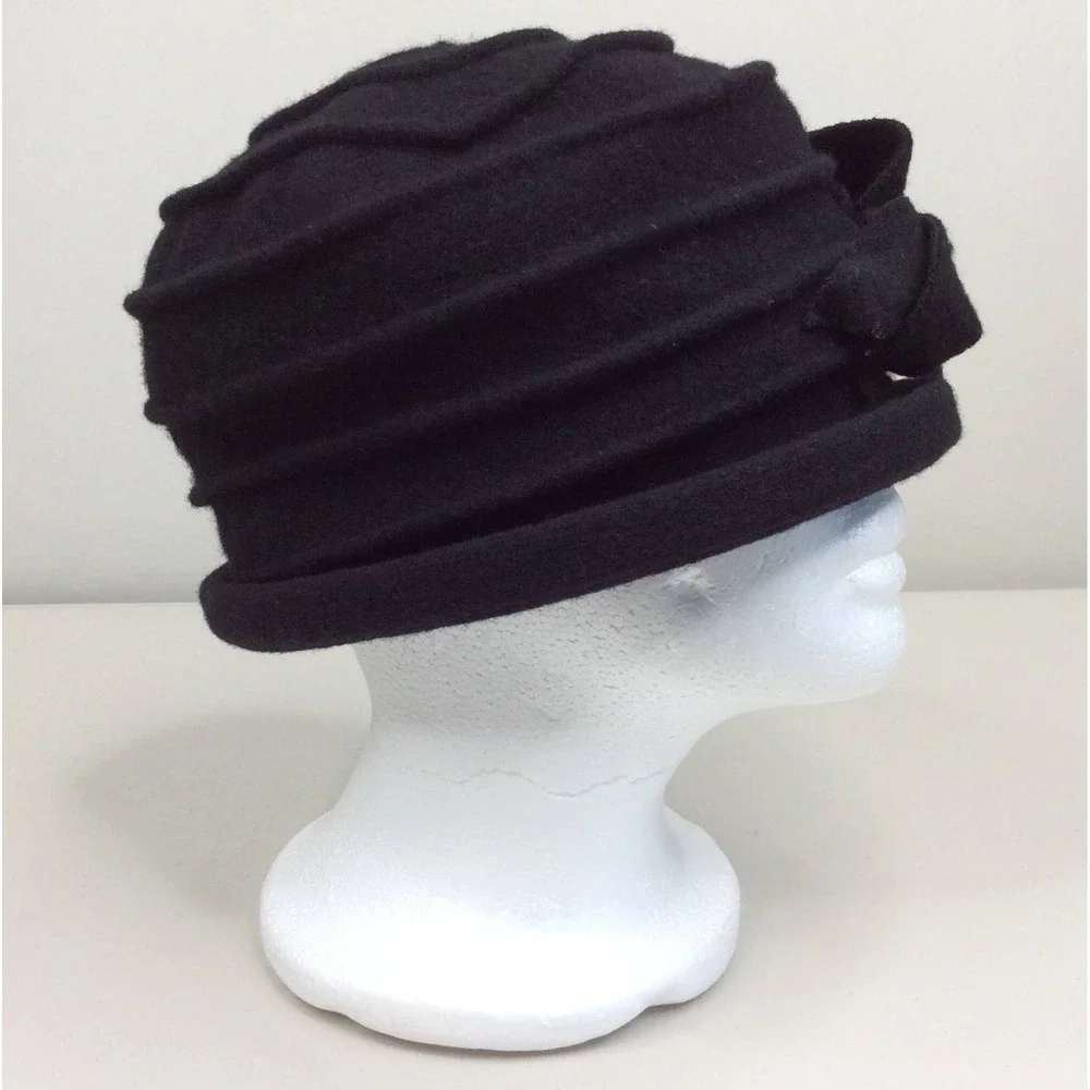 Parkhurst Felted Wool Cloche Hat Women's Floral Bow Embellished Black